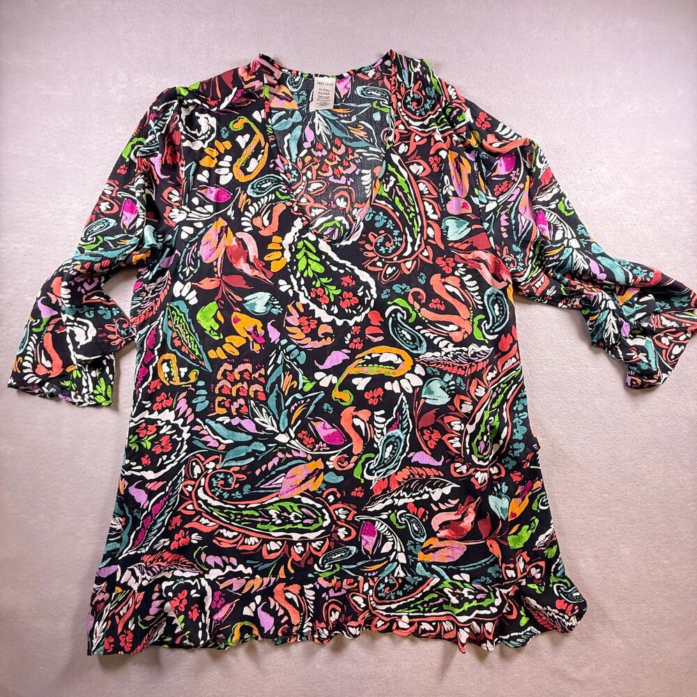 Anne Cole boho swimsuit cover up - multicolor rayon v neck ruffle size XL/XXL